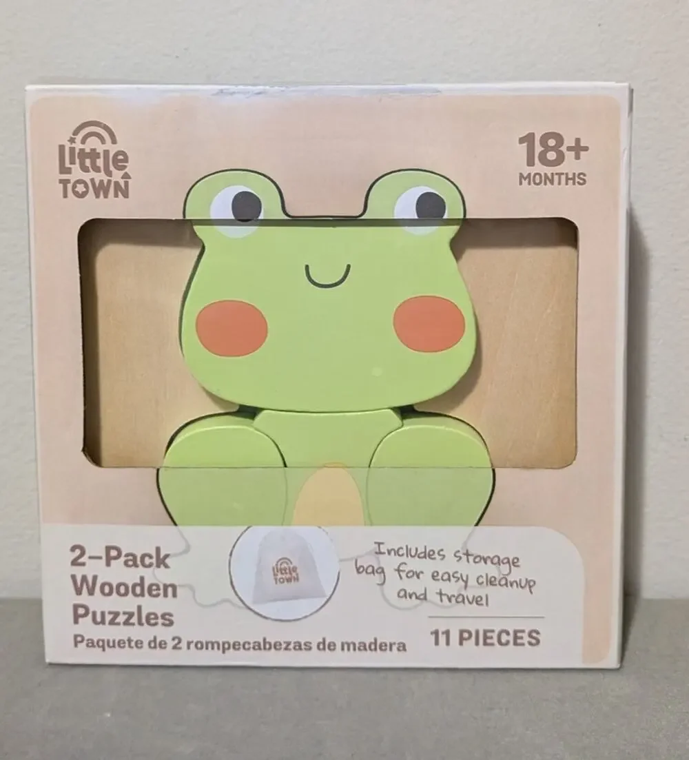 Little Town Frog & Snail Wooden Puzzles New in Box 18 month+ baby learning toy